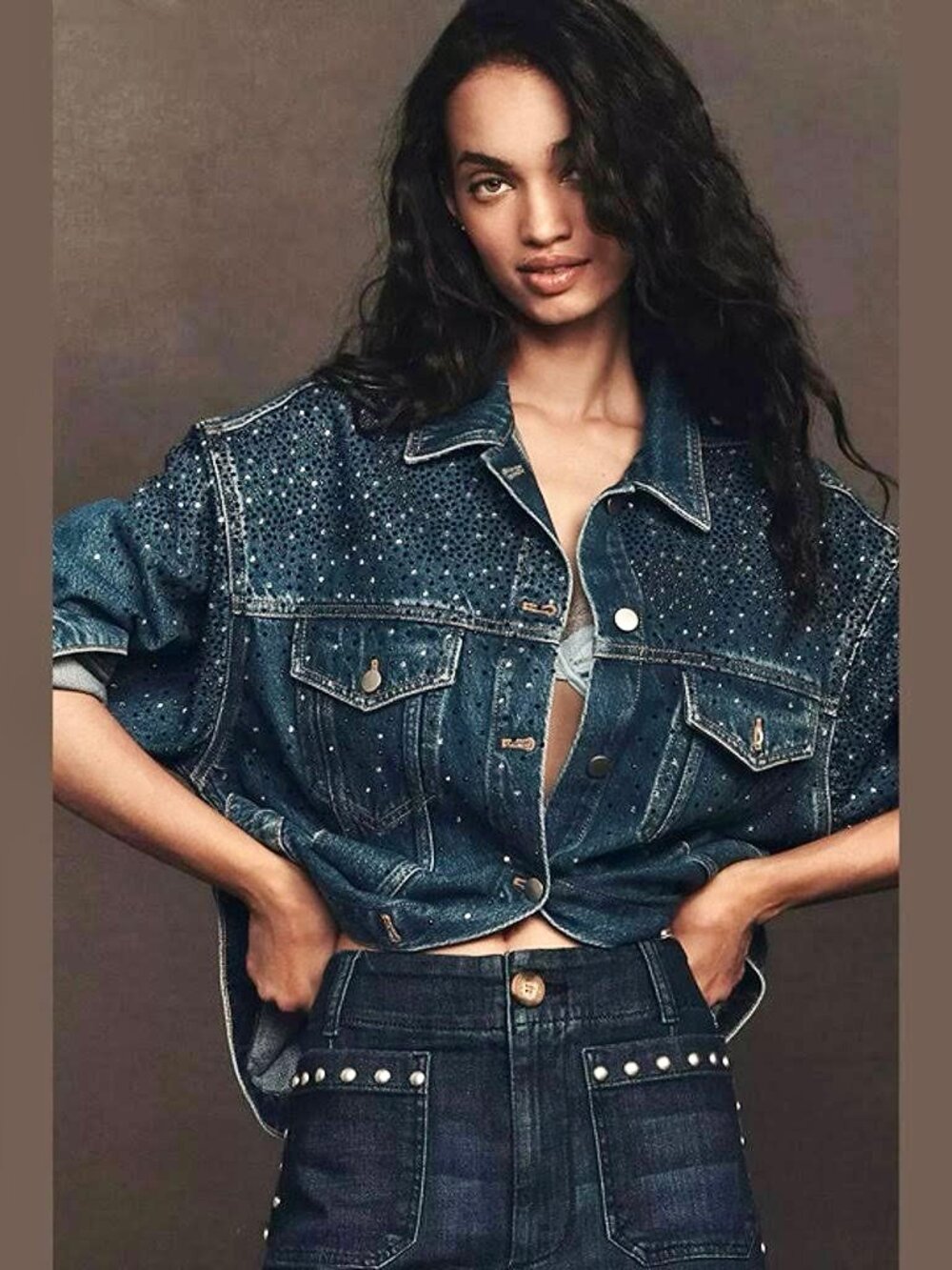 PILCRO & THE LETTERPRESS~The Weston Rhinestone Denim Boyfriend Jacket~Size MED